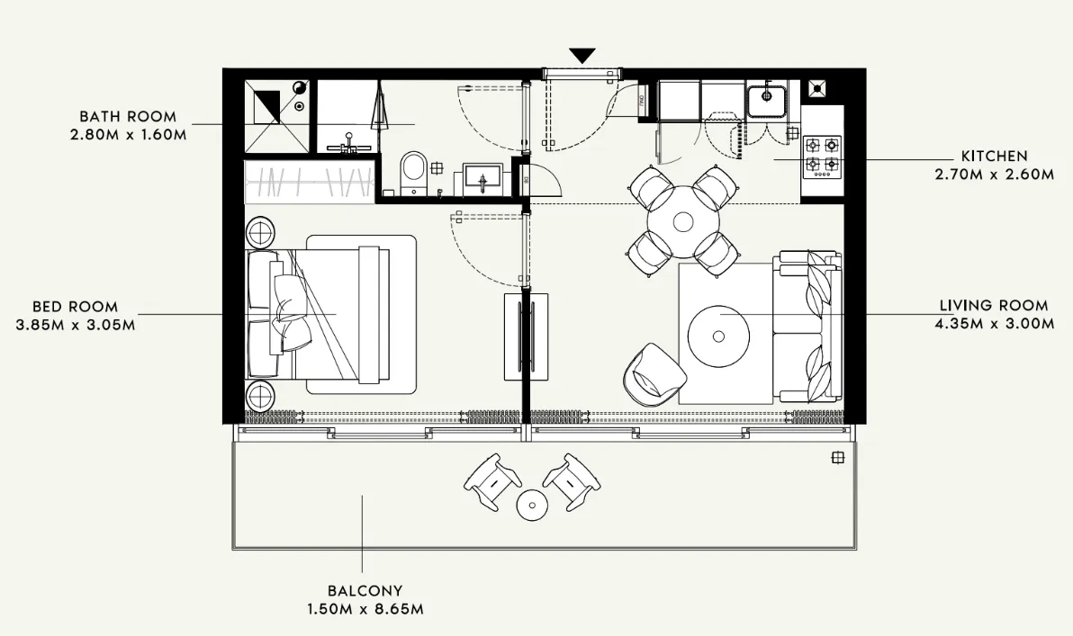 Azizi Raffi 1 bed floor plan, 965 sqft