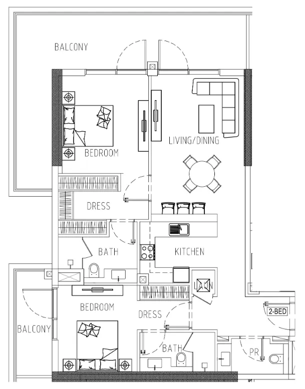 Damac Riverside Views 2 bed floor plan, 1,407 sqft