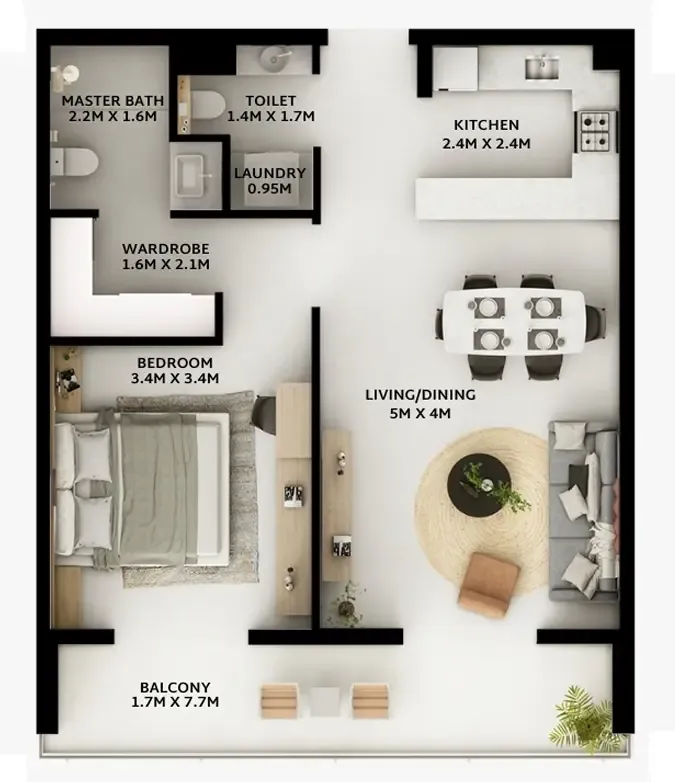 Viera Residences 1 bed floor plan, 773 sqft