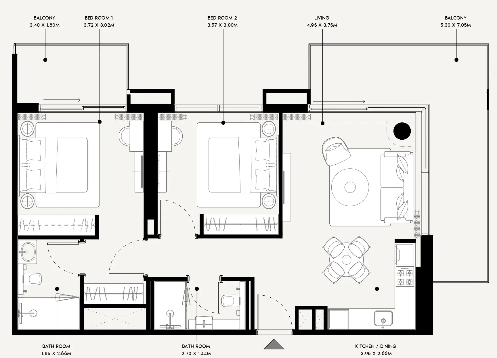 Azizi Venice 2 bed floor plan, 1,109 sqft