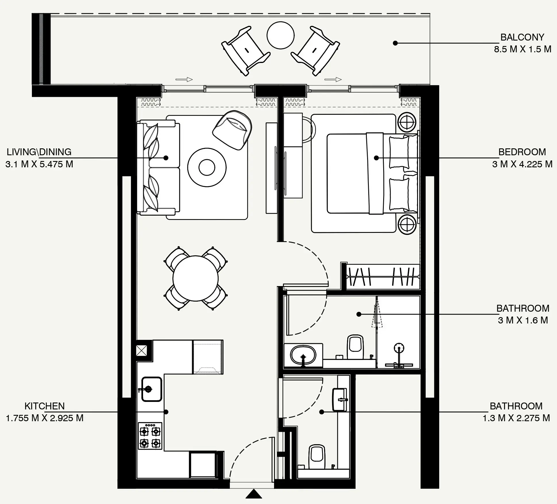 Azizi Venice 1 bed floor plan, 734 sqft