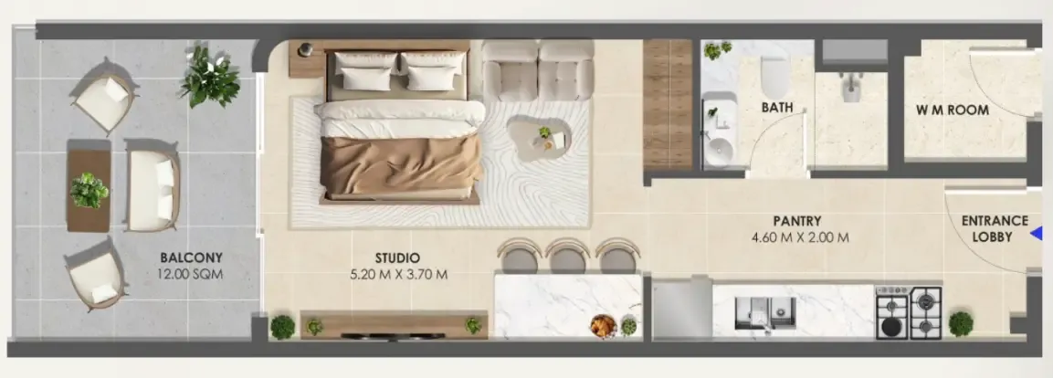 Vivida Residences Studio floor plan, 492 sqft
