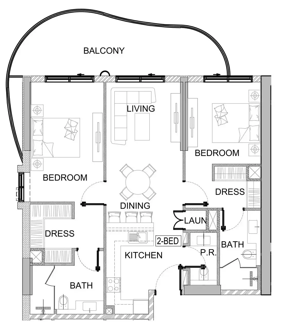 Valencia 2 bed floor plan, 1,179 sqft