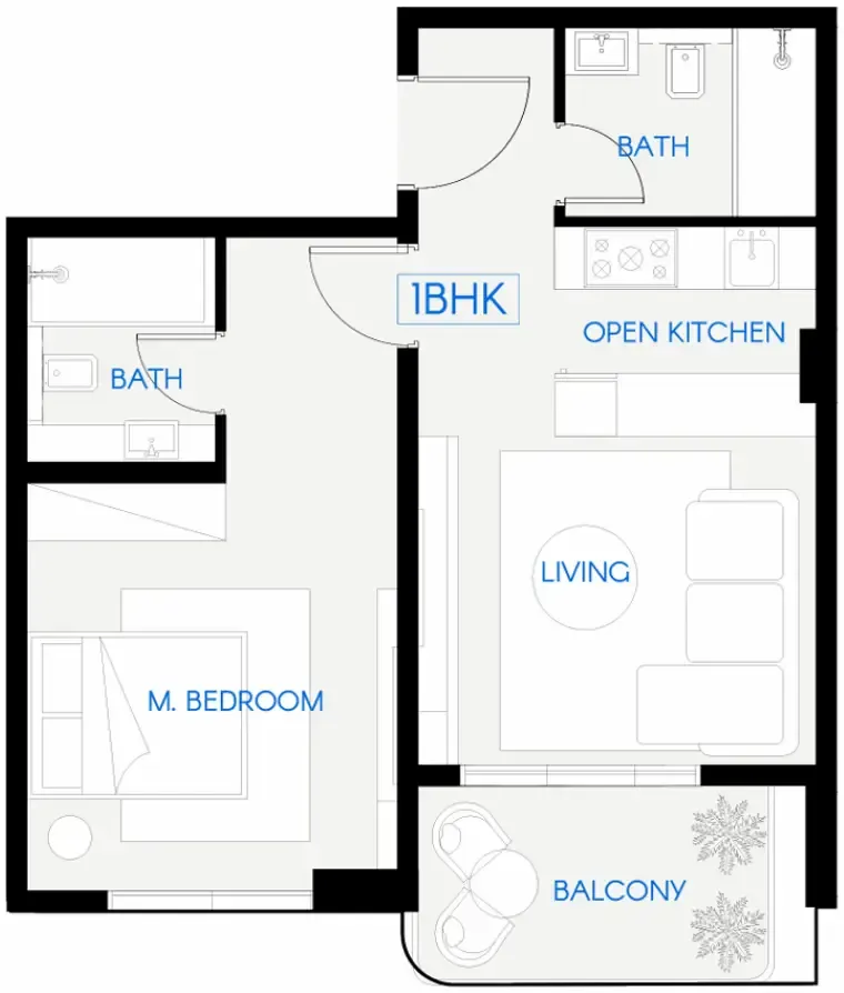 Celestara Residences 1 bed floor plan, 652 sqft