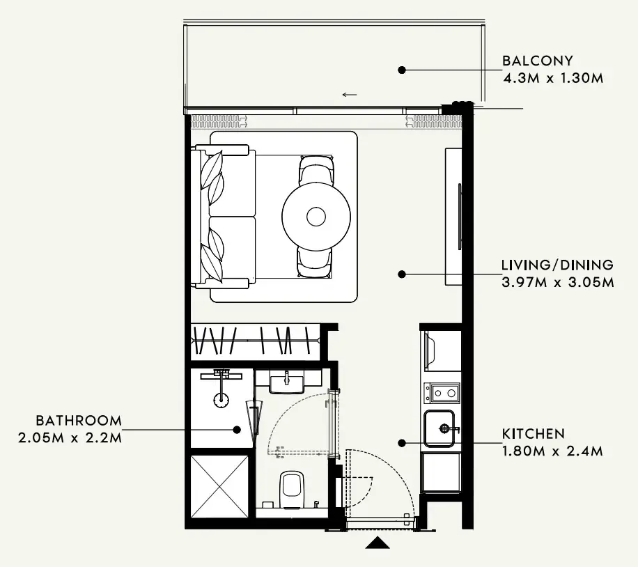Azizi Milan Studio floor plan, 321 – 323 sqft