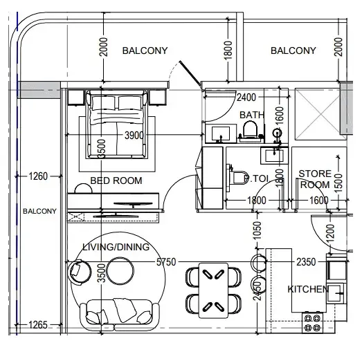Al Haseen Residences 6 1 bed floor plan, 960 sqft