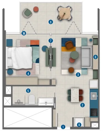 Rove Home Marasi Drive 1 bed floor plan, 618 sqft