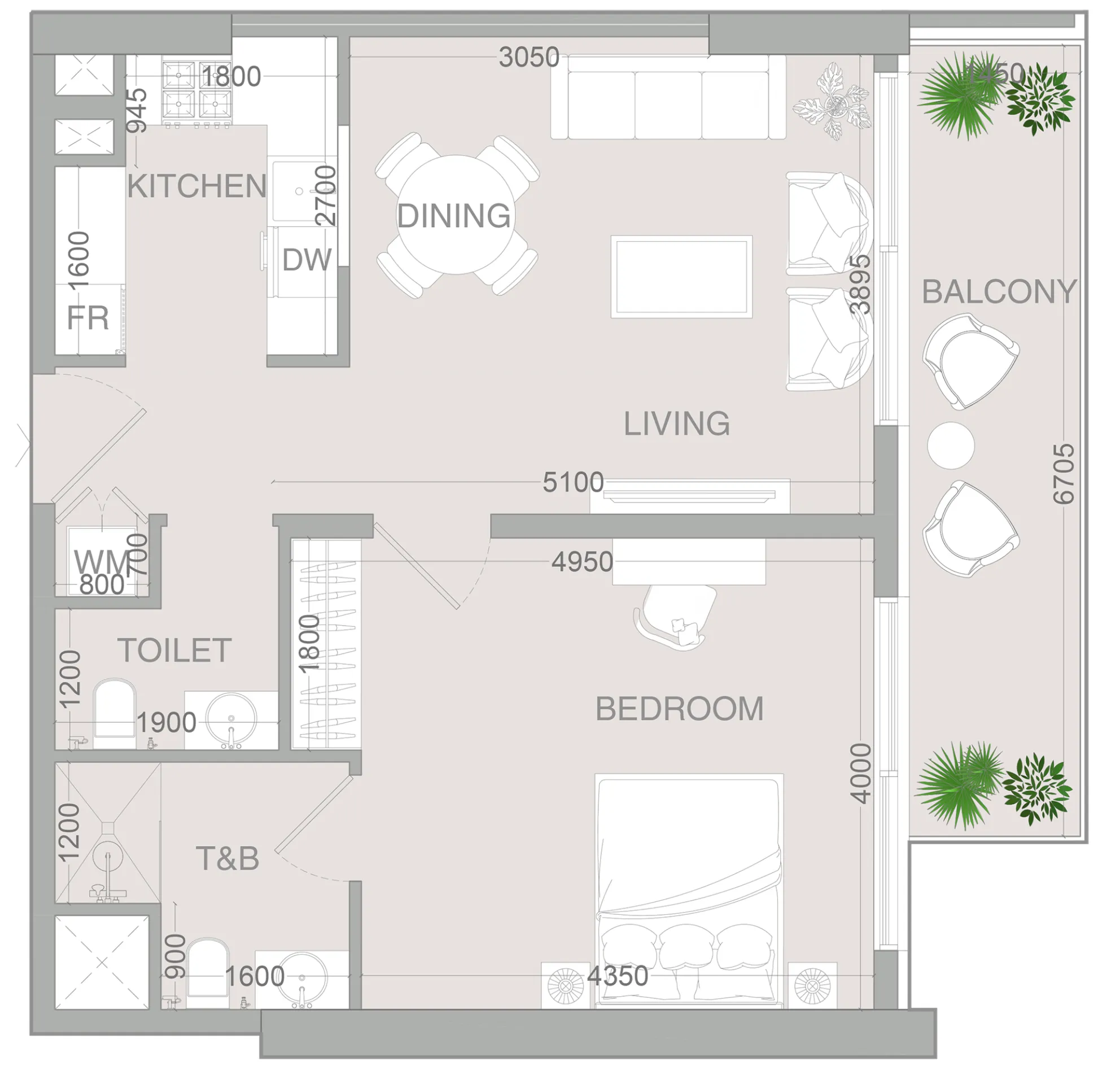 VERDAN1A 4 1 bed floor plan, 753 sqft