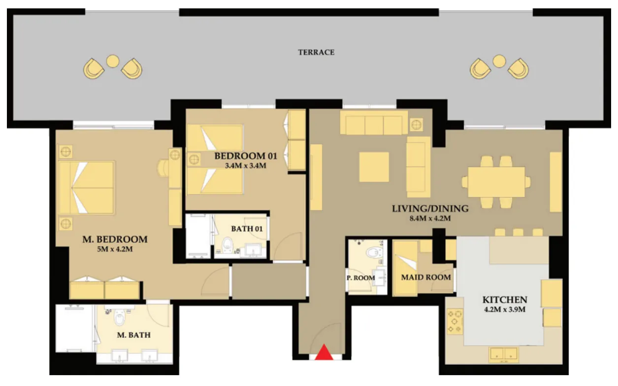 Riva Residence 2 bed floor plan, 2,068 sqft