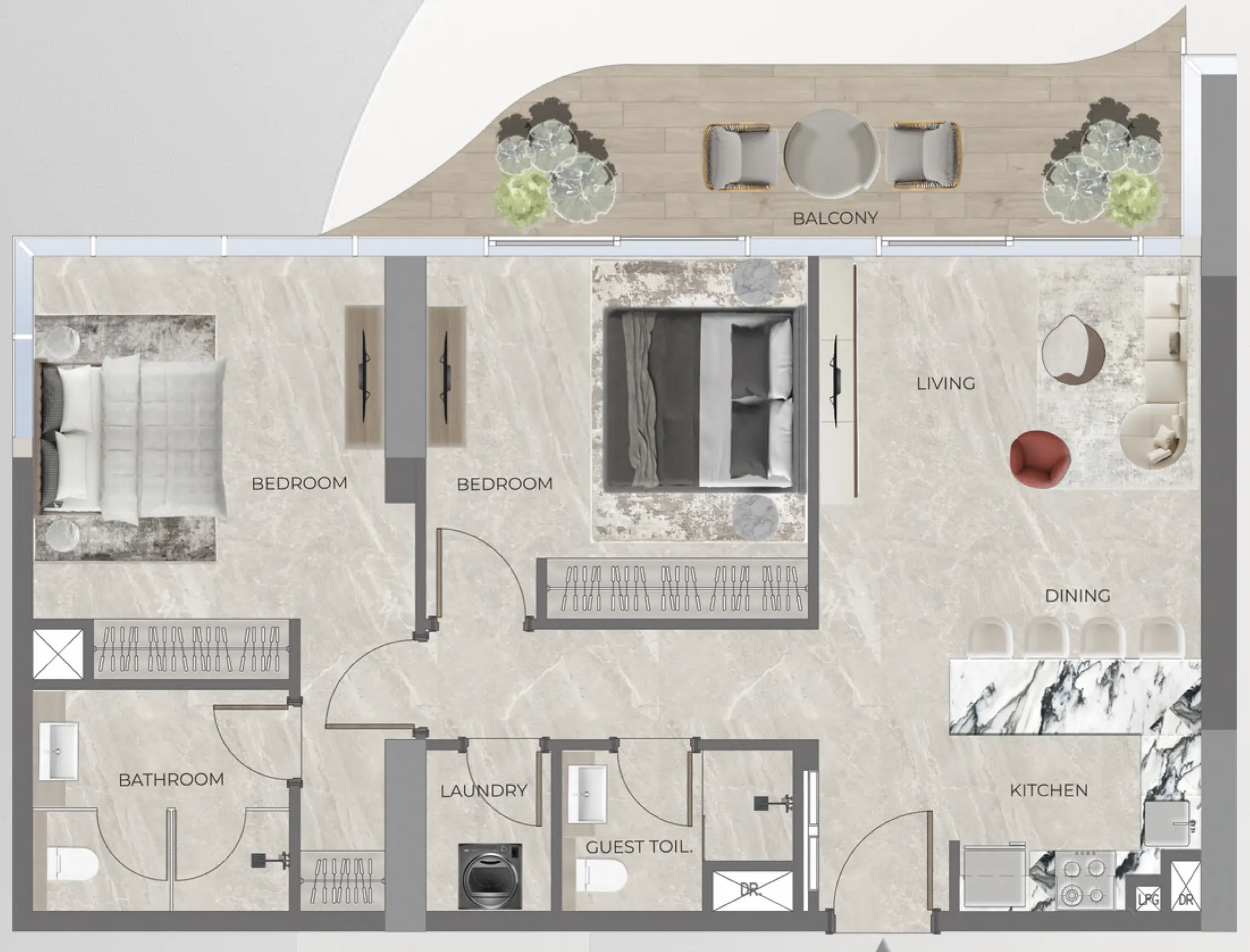 Beverly Grande 2 bed floor plan, 982 – 1,630 sqft
