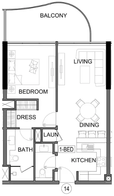 Damac Lagoons Views Phase 3 1 bed floor plan, 734 sqft