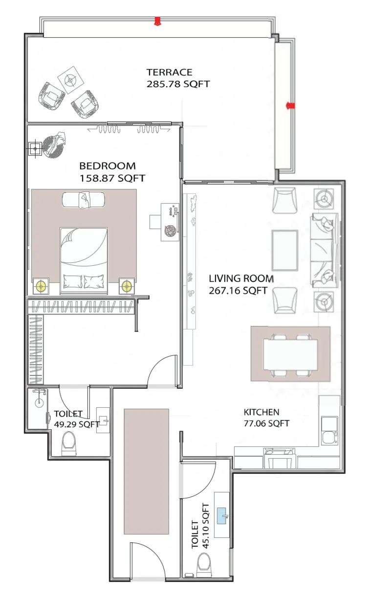 Ajman Creek Towers 1 bed floor plan, 1,409 sqft