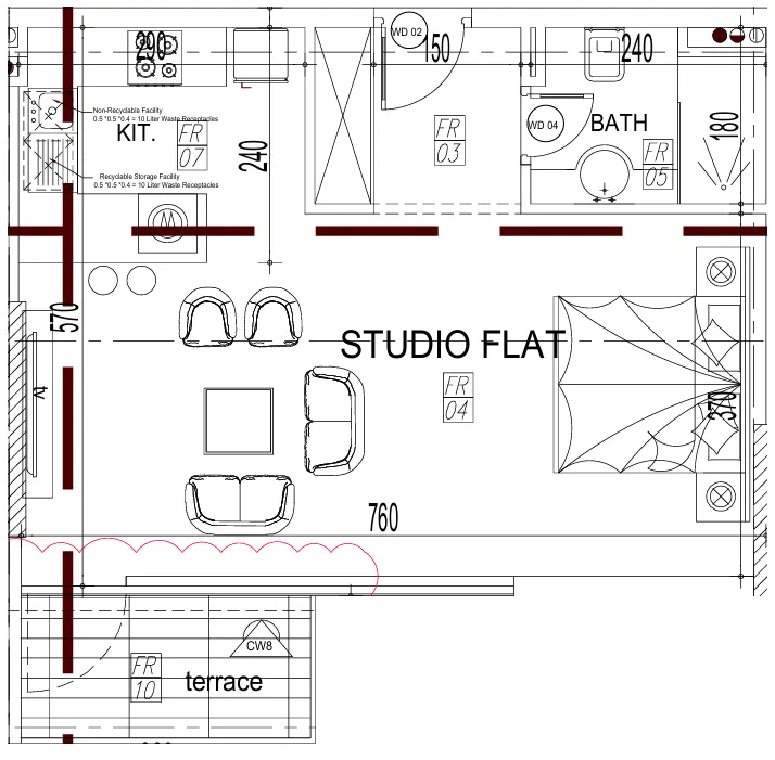 Paradise View II Studio floor plan, 539 – 602 sqft