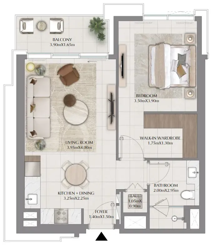Terra Woods 1 bed floor plan, 753 sqft