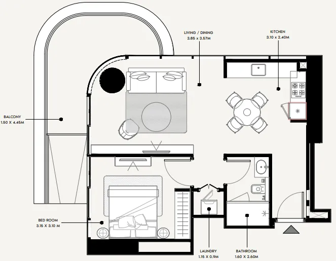 Azizi Milan 1 bed floor plan, 718 sqft