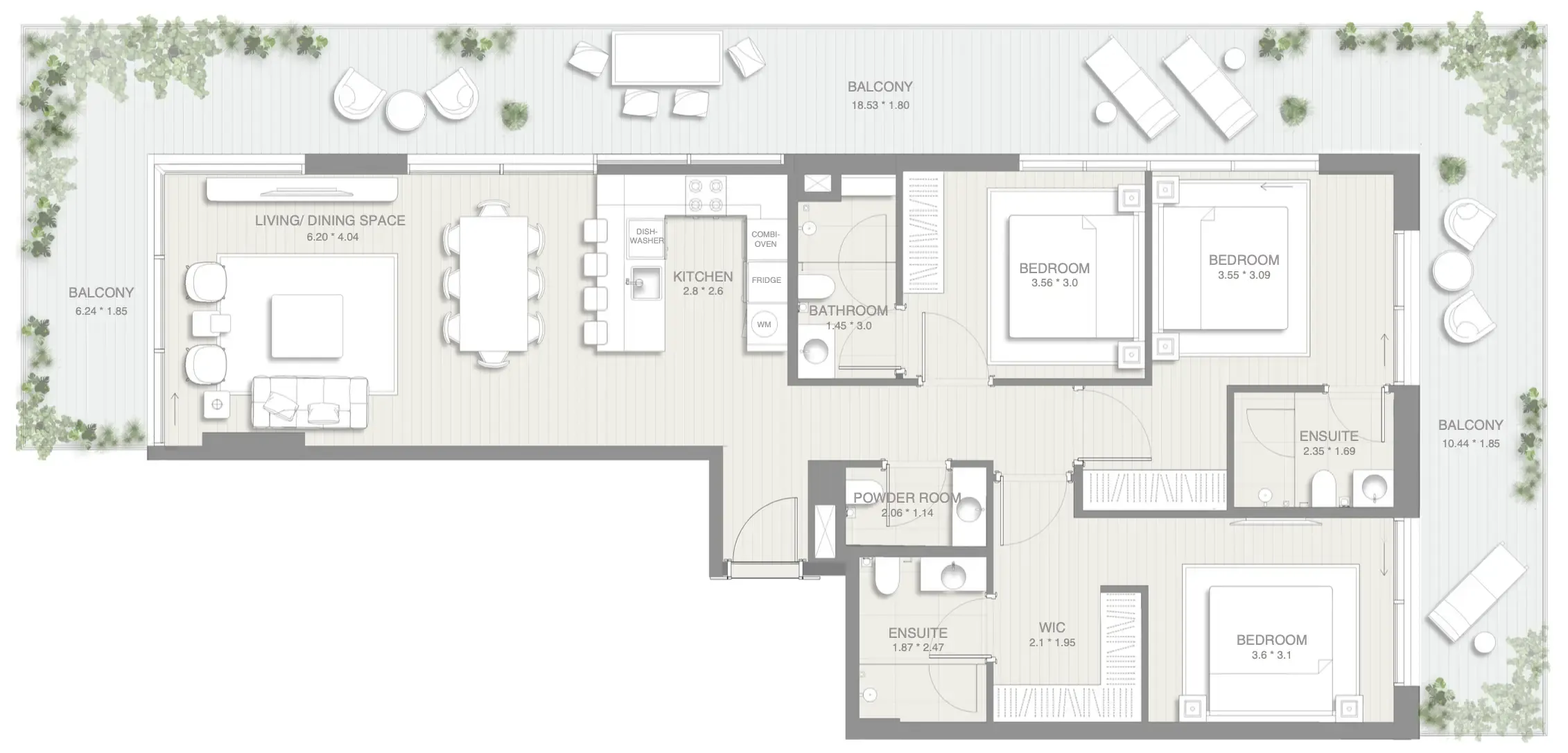 Sol Levante 3 bed floor plan, 1,993 sqft