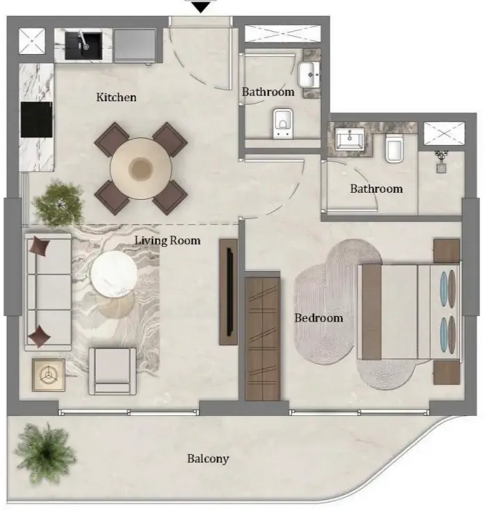 Mirari Lagoon by Zoya 1 bed floor plan, 608 sqft