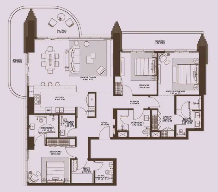 Atelis 3 bed floor plan, 2,268 sqft