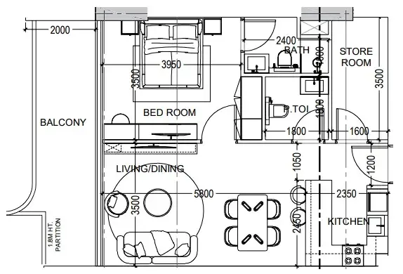 Al Haseen Residences 6 1 bed floor plan, 791 sqft
