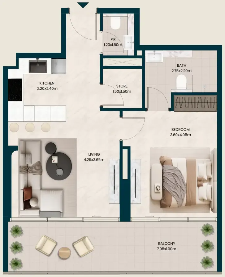 Kyomi Residences 1 bed floor plan, 776 sqft
