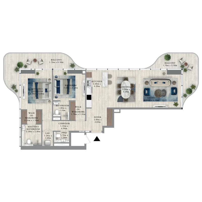 Royal Yacht Club Residence 2 bed floor plan, 1,571 sqft