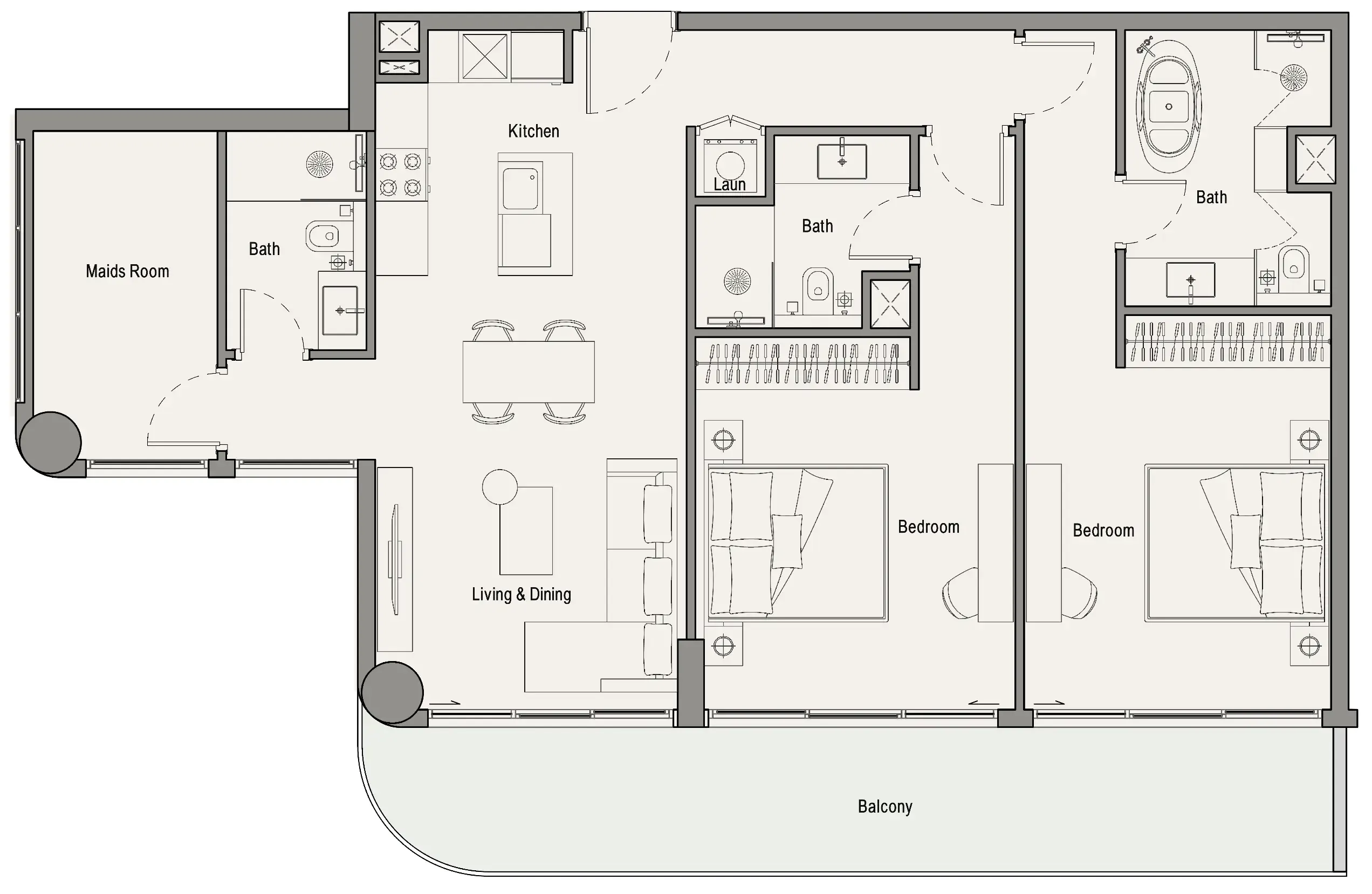 113 Residences by Iman 2 bed floor plan, 1,309 sqft