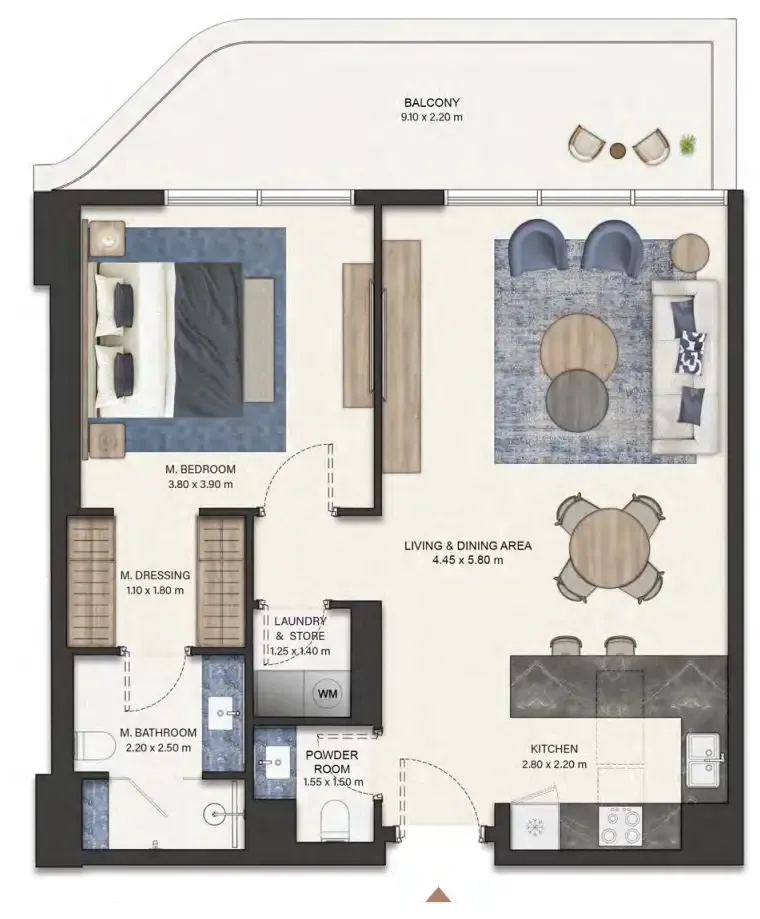 Seamont Autograph Collection Residences 1 bed floor plan, 1,104 sqft