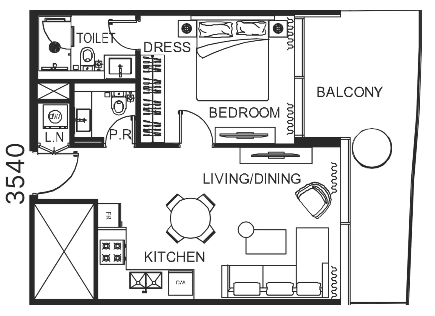 The WOW Tower 1 bed floor plan, 698 sqft
