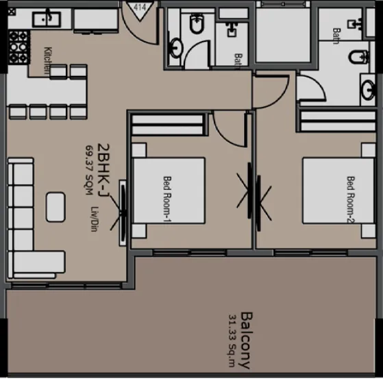 Golden Woods Albab Views 2 bed floor plan, 1,084 sqft