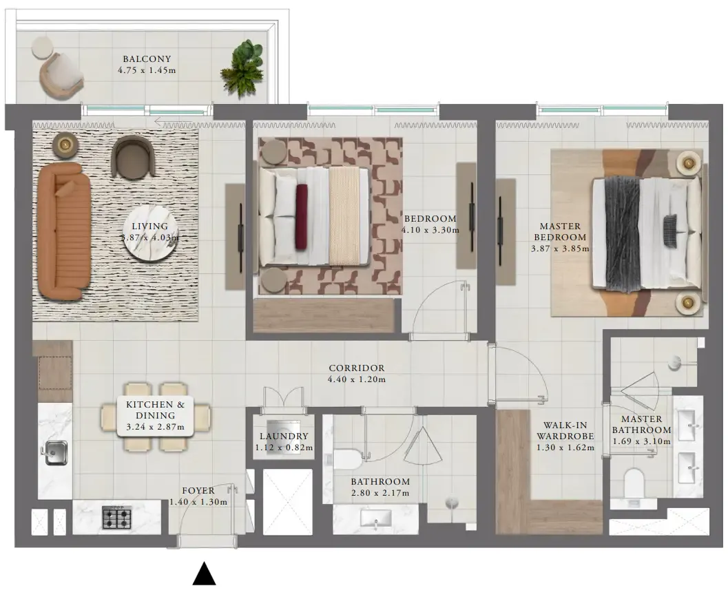 Golf Trails 2 bed floor plan, 1,103 sqft