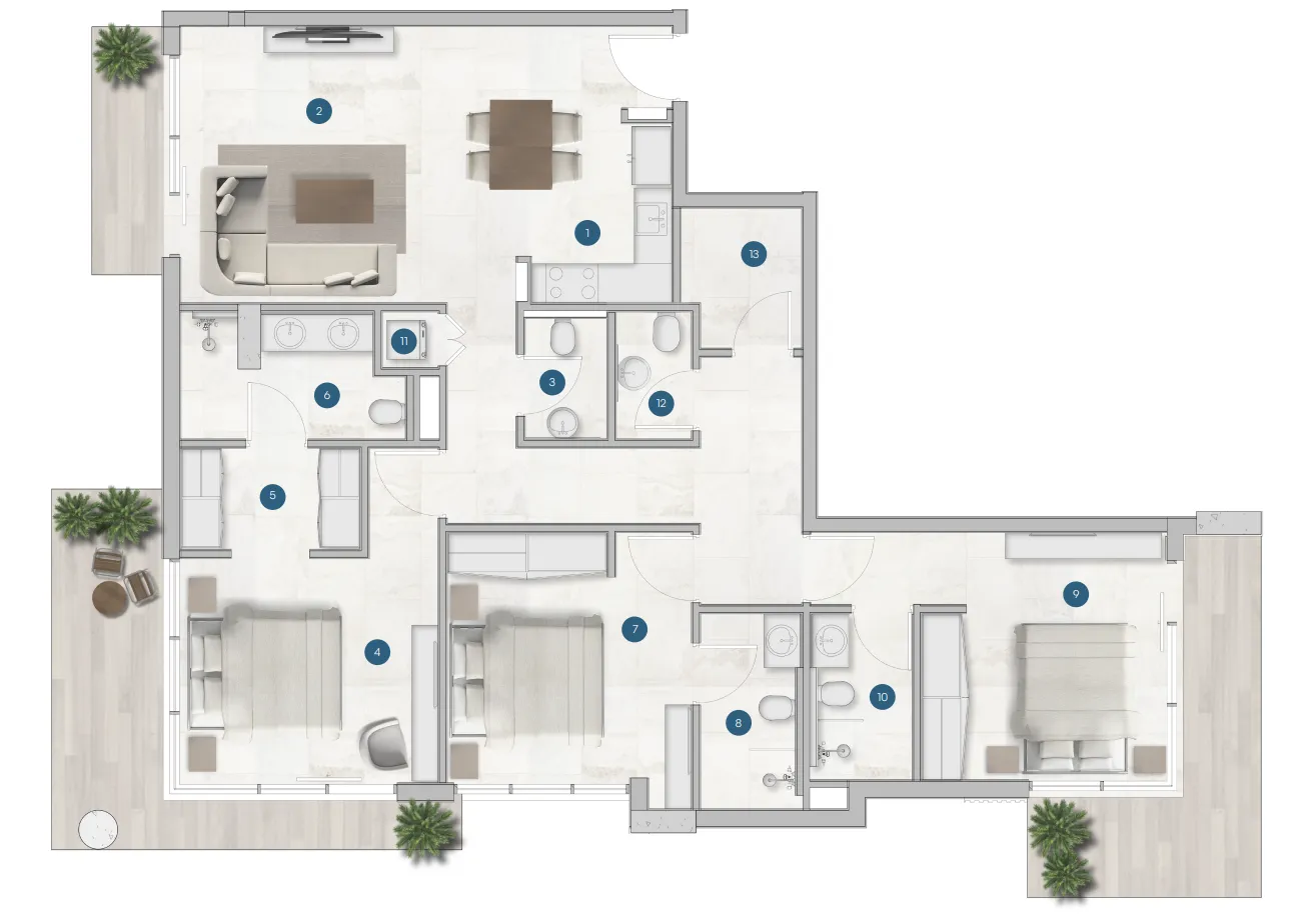 Sola Residences 3 bed floor plan, 1,779 – 1,783 sqft