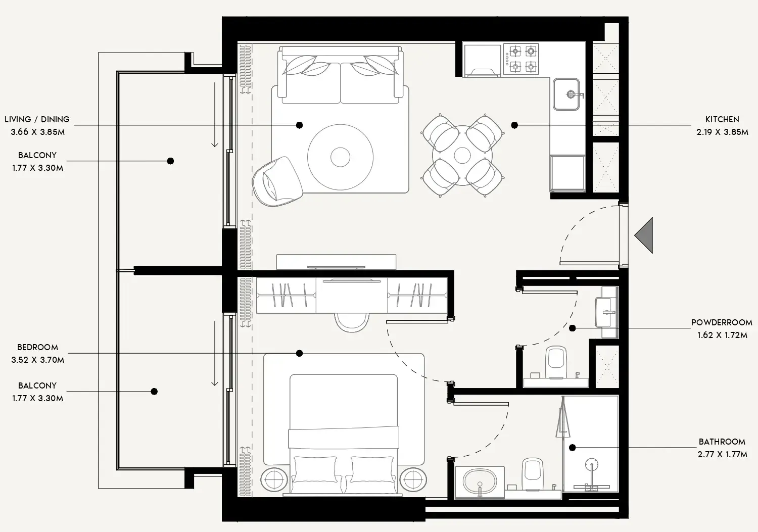 Azizi Venice 1 bed floor plan, 684 sqft