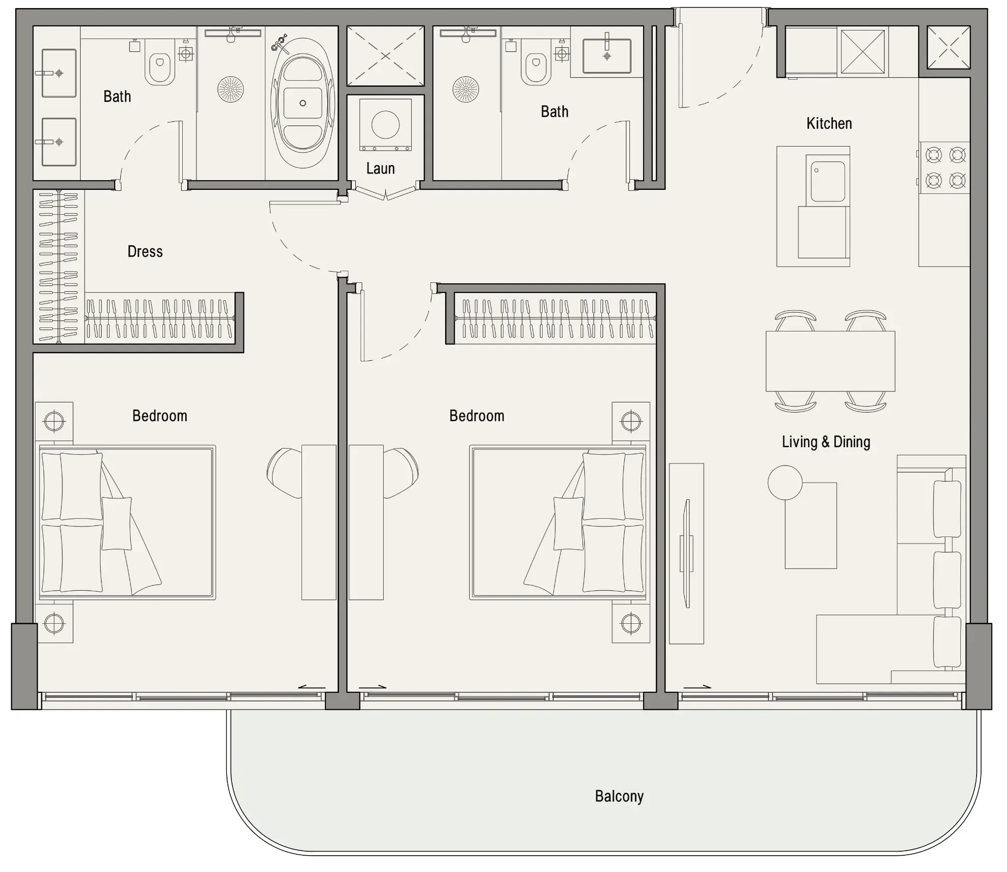 113 Residences by Iman 2 bed floor plan, 1,097 sqft