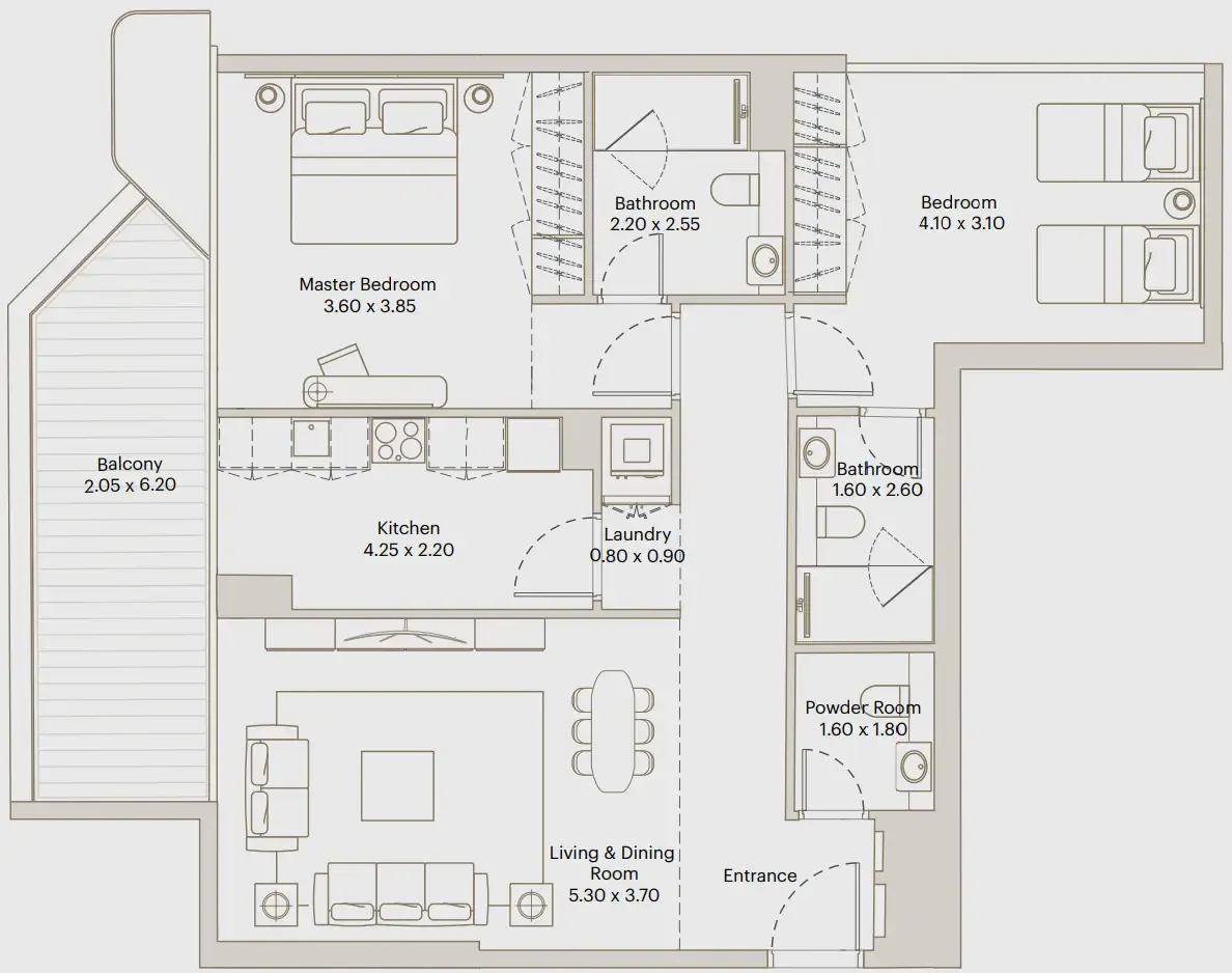 Eleve 2 bed floor plan, 1,161 sqft