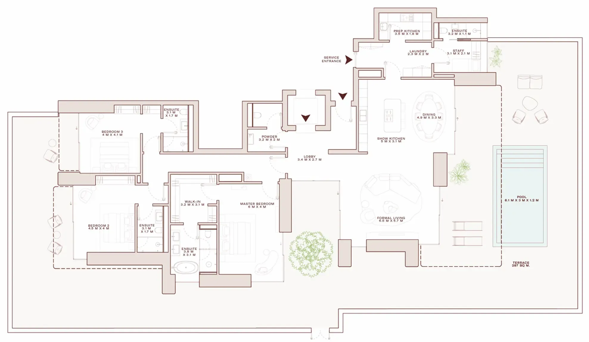 Solaya 3 bed floor plan, 6,398 sqft