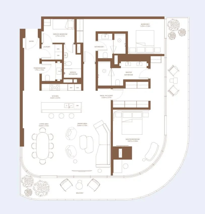 Dubai Harbour Residence 2 bed floor plan, 2,692 sqft