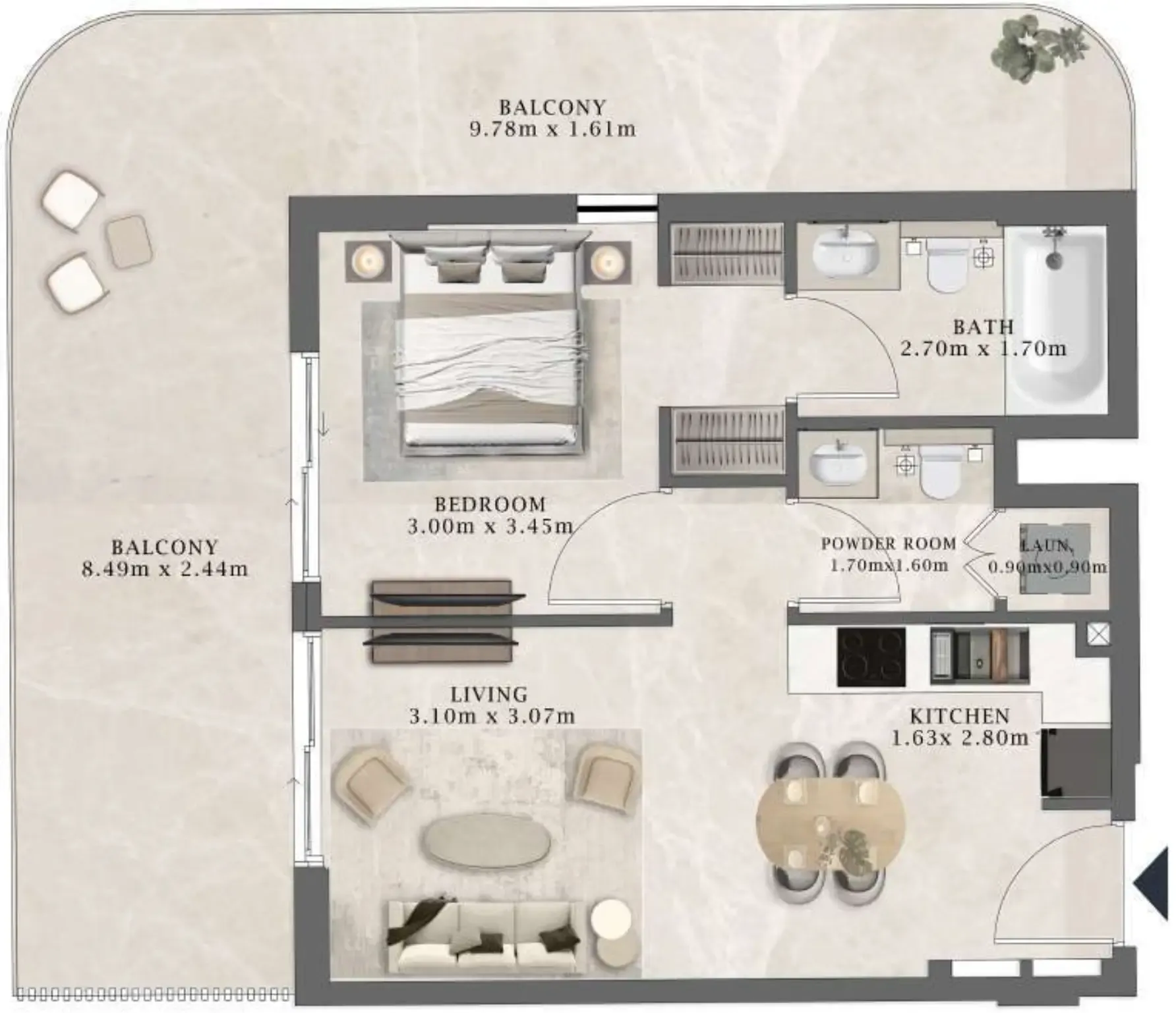 Arthouse Residences by Cledor 1 bed floor plan, 863 sqft