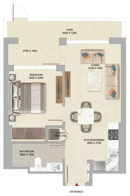 The Woods at Sobha Sanctuary 1 bed floor plan, 650 – 653 sqft