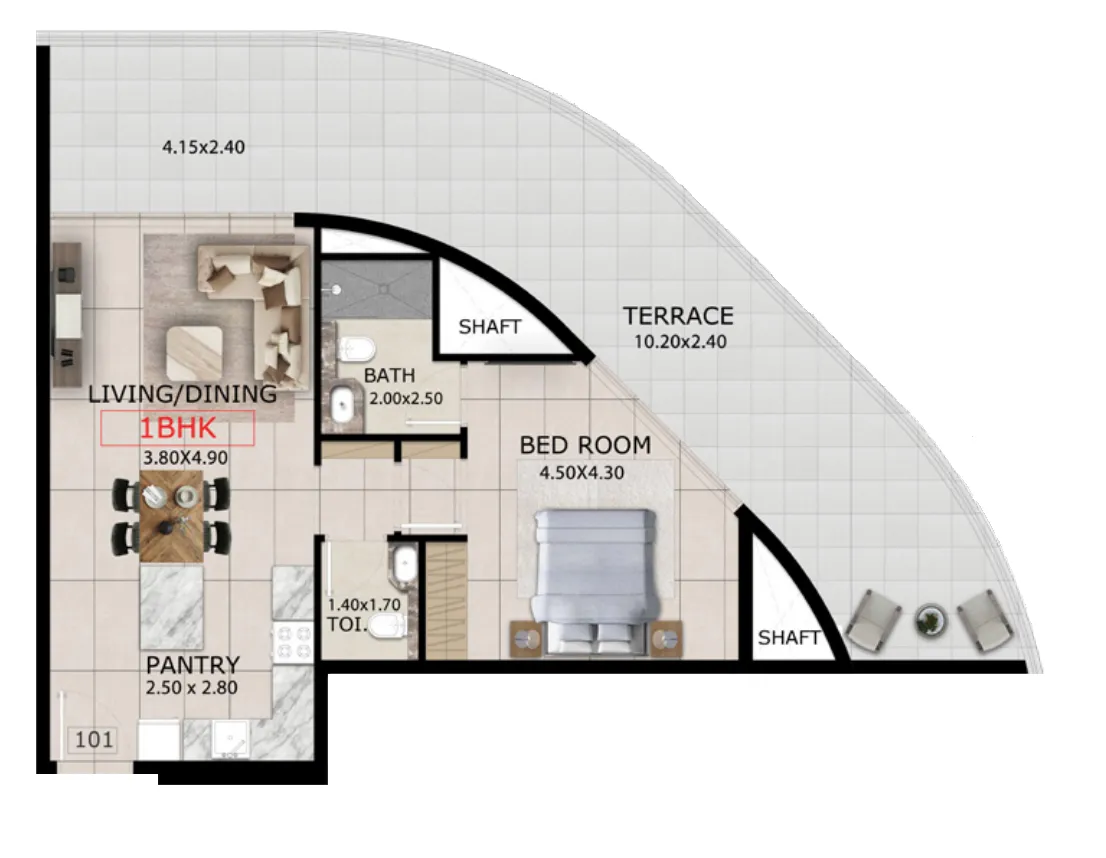 Mayfair Gardens 1 bed floor plan, 1,089 sqft