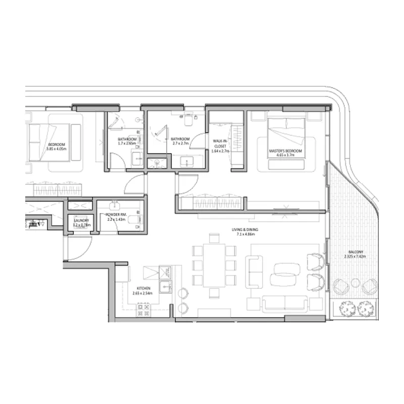 The Blue Beach Residence 2 bed floor plan, 1,500 – 1,533 sqft