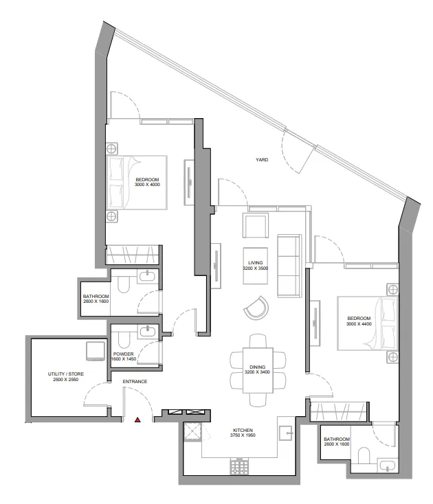 Skyvue Spectra 2 bed floor plan, 1,361 sqft