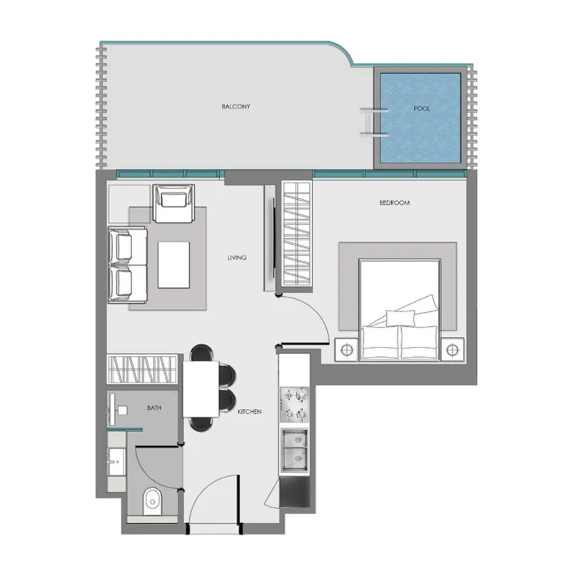 Samana Imperial Garden 1 bed floor plan, 612 – 624 sqft