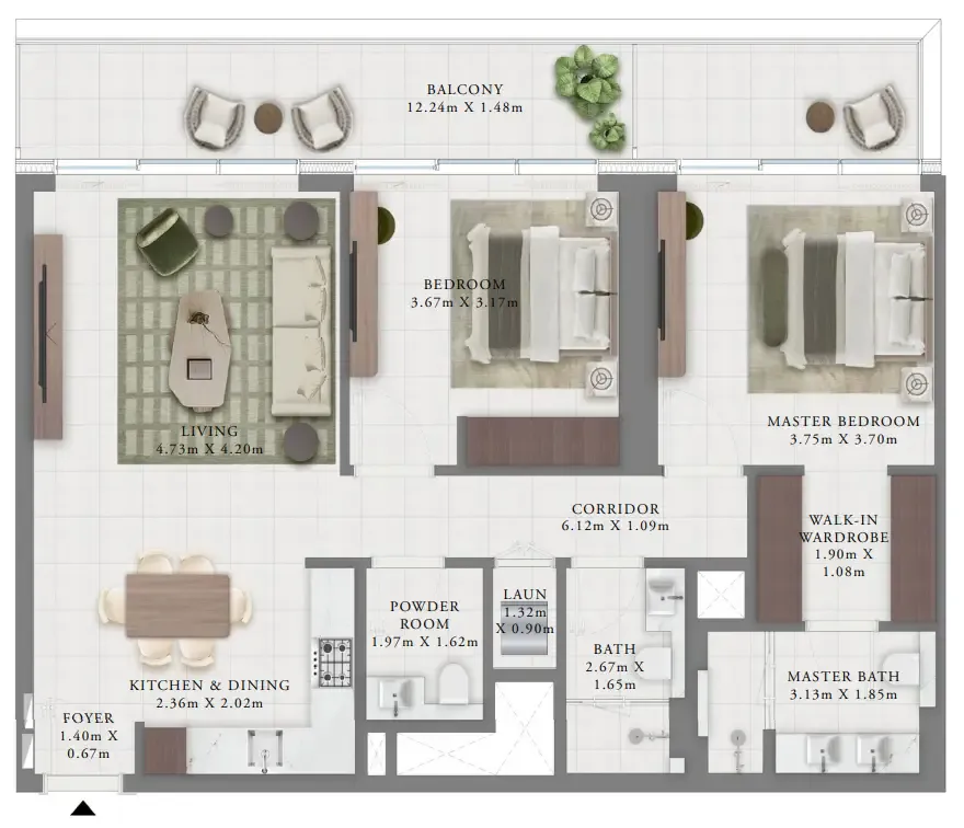 Creek Bay 2 bed floor plan, 1,248 sqft