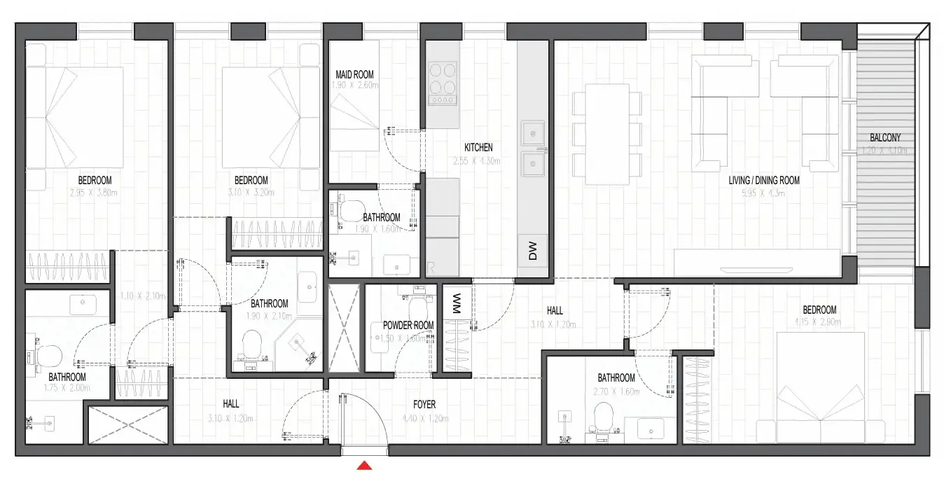 Olfah 3 bed floor plan, 1,496 sqft