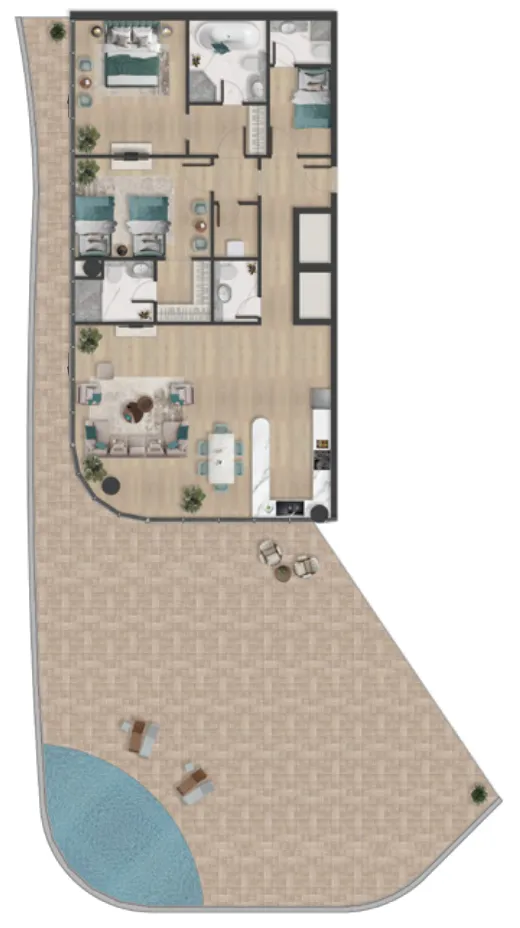 Pelagia 2 bed floor plan, 3,603 sqft