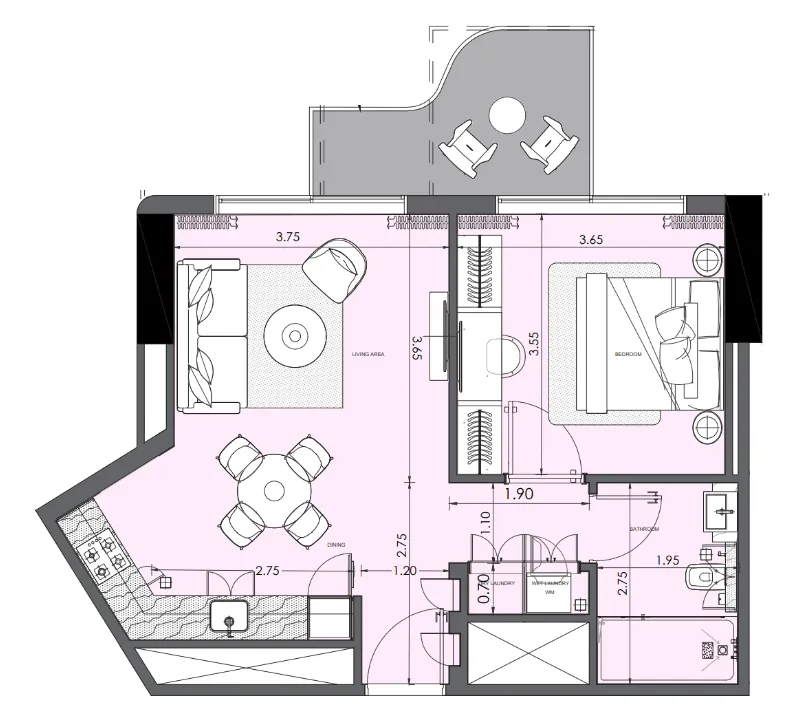 Azizi Wasel 1 bed floor plan, 624 sqft