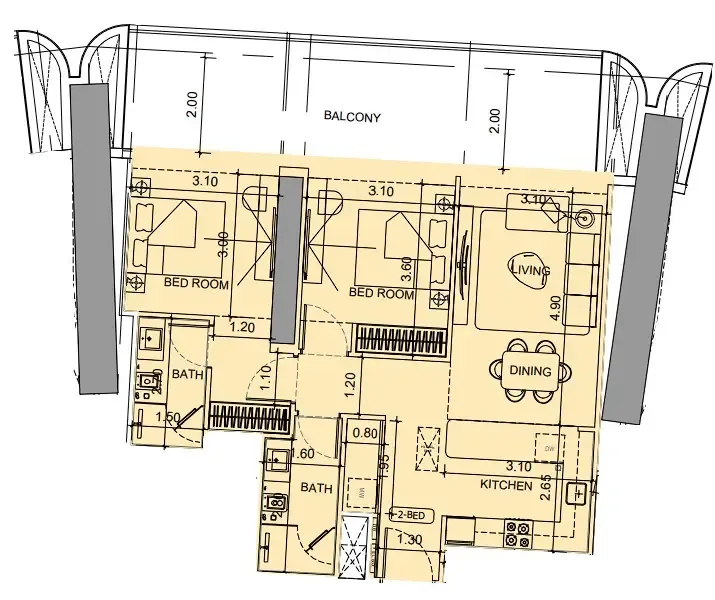 Vision Iconic 2 bed floor plan, 1,076 sqft