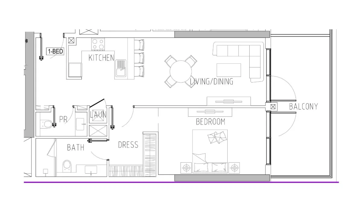 Damac Riverside Views 1 bed floor plan, 960 sqft