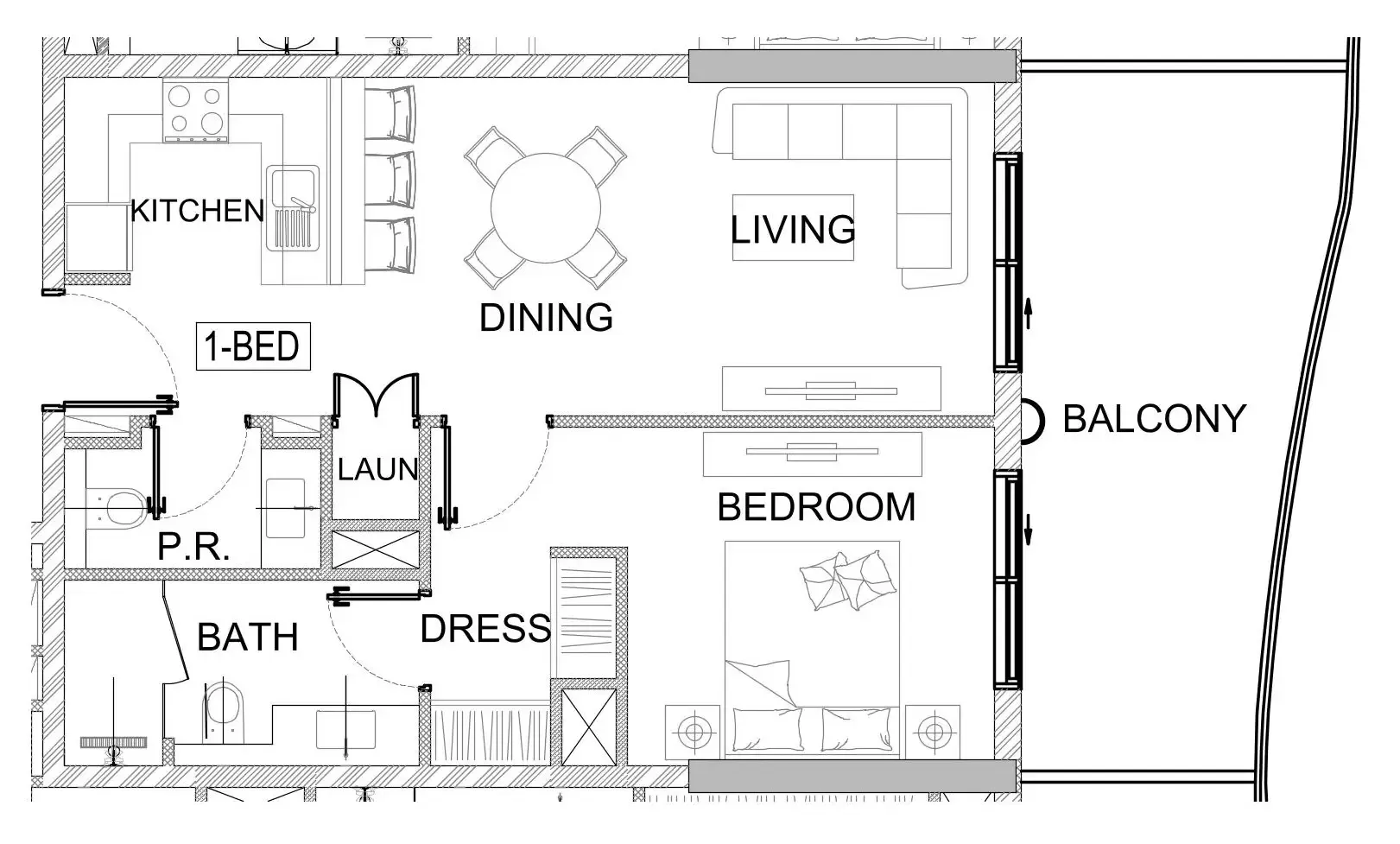 Valencia 1 bed floor plan, 791 sqft