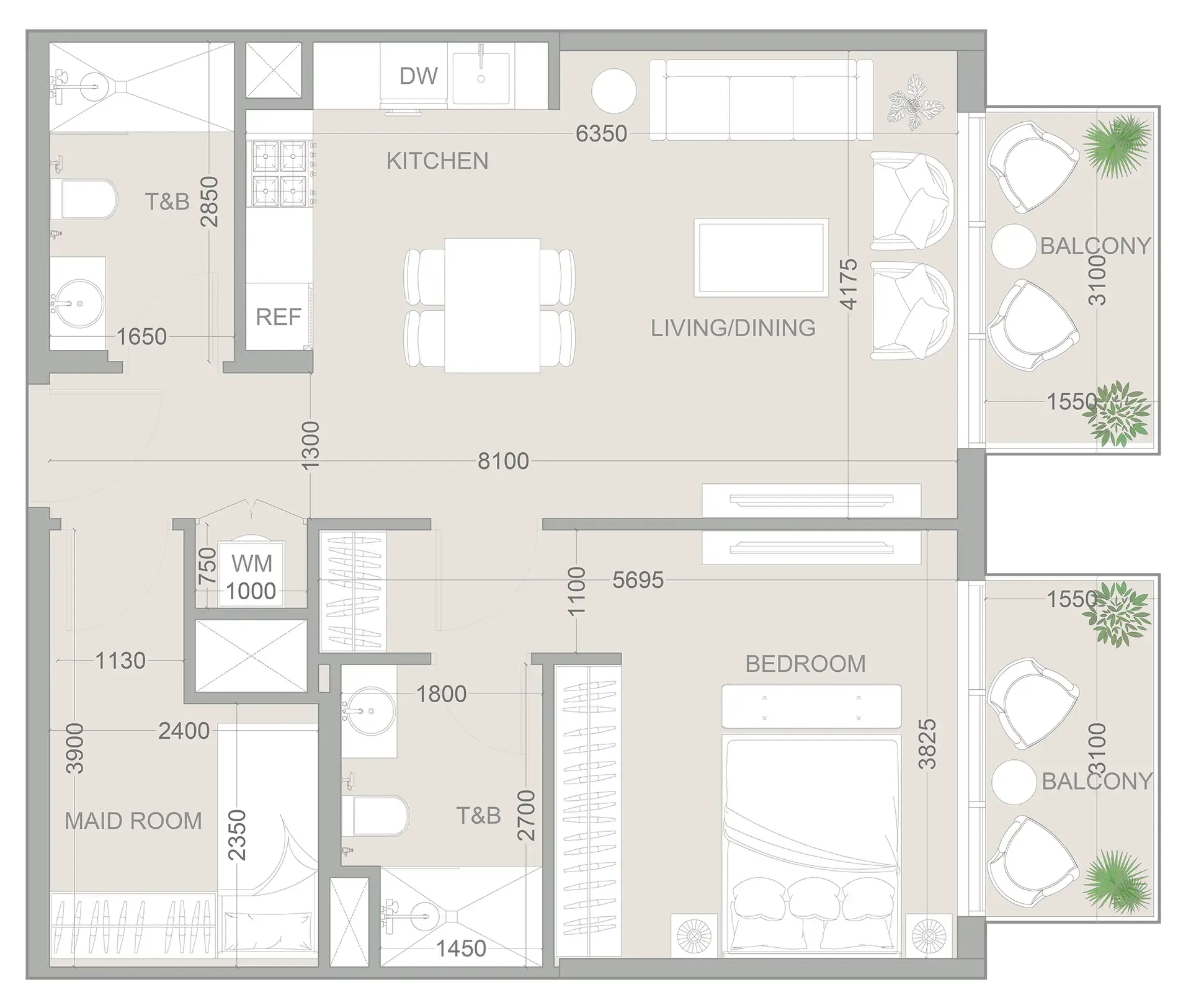 1WOOD Residence 2 1 bed floor plan, 830 sqft